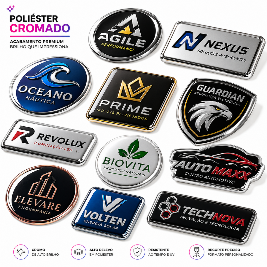 Adesivo Resinado Poliéster Cromado Personalizado | Clique Adesivos
